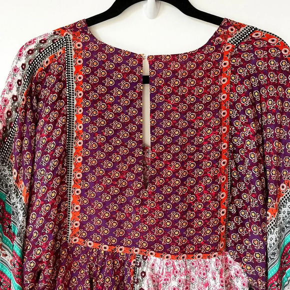 Dani Collection Patchwork Boho Tunic Blouse Small Cottagecore Floral Deep V Neck - Picture 6 of 10
